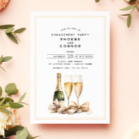 Elegant Watercolor Champagne Bow Engagement Party Invitation