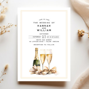 Elegant Watercolor Champagne Bow Wedding Invitation