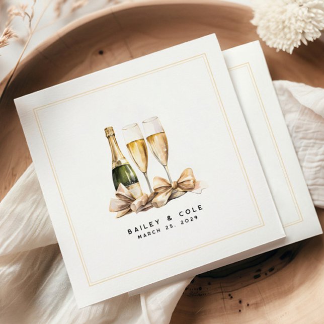 Elegant Watercolor Champagne Bow Wedding Napkins (Creator Uploaded)