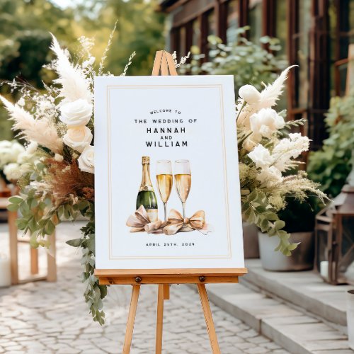 Elegant Watercolor Champagne Bow Wedding Sign