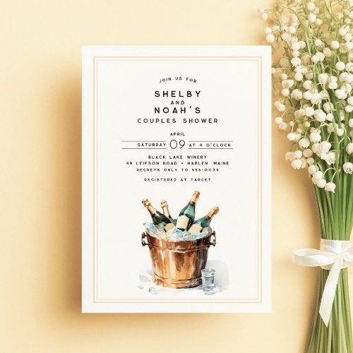 Elegant Watercolor Champagne Toast Couples Shower Invitation