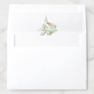 Elegant Watercolor Chapel Monogram Wedding Envelope Liner