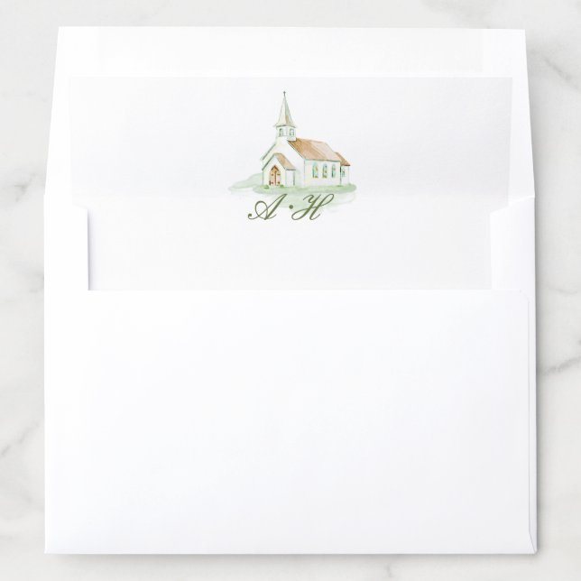 Elegant Watercolor Chapel Monogram Wedding  Envelope Liner (In Envelope)