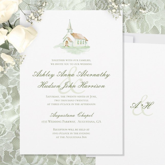 Elegant Watercolor Chapel Wedding  Invitation (Creator Uploaded)