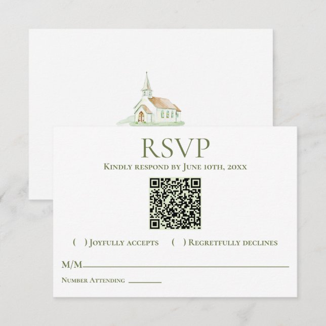Elegant Watercolor Chapel Wedding  RSVP Card (Front/Back)