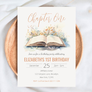 Elegant Watercolor Chapter One Storybook Birthday Invitation