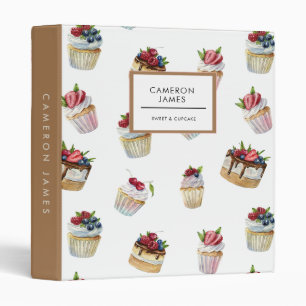 Elegant Watercolor Cheesecake & Cupcake Pattern 3 Ring Binder