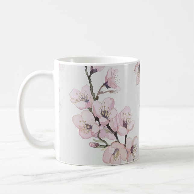 Elegant watercolor cherry blooms coffee mug (Left)
