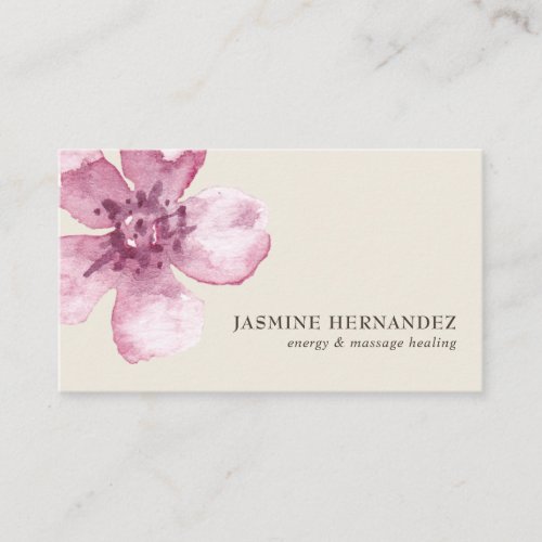 Elegant Watercolor Cherry Blossom Pink Floral Business Card