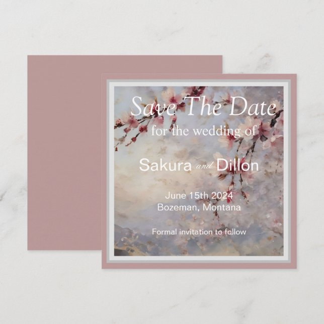 Elegant Watercolor Cherry Blossom Save The Date (Front/Back)
