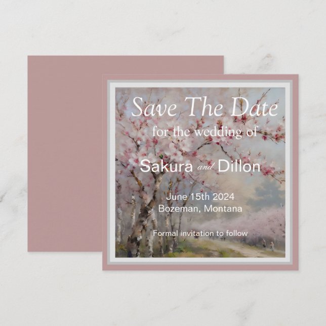 Elegant Watercolor Cherry Blossom Save The Date (Front/Back)