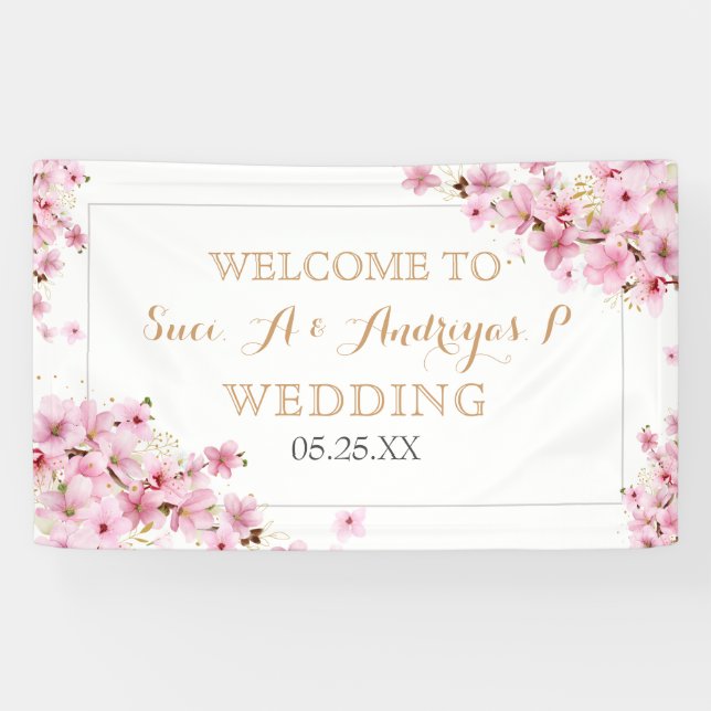Elegant Watercolor Cherry Blossom Spring Wedding  Banner (Horizontal)