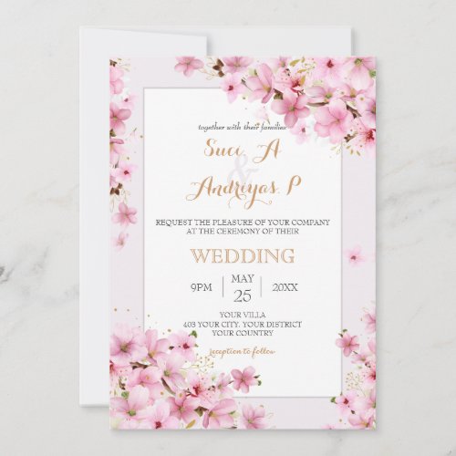 Elegant Watercolor Cherry Blossom Spring Wedding Invitation
