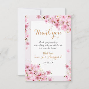 Elegant Watercolor Cherry Blossom Spring Wedding Thank You Card