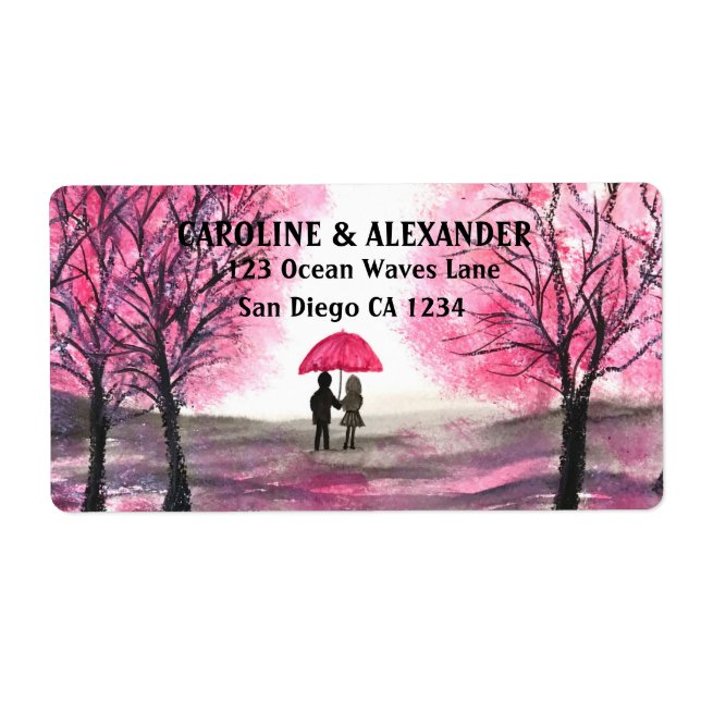 Elegant Watercolor Cherry Blossom Wedding Label (Front)