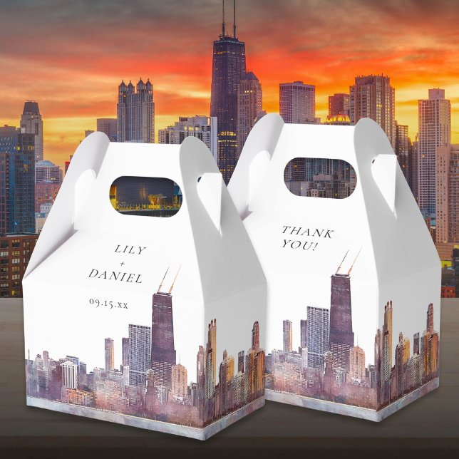 Elegant Watercolor Chicago Wedding Favor Boxes (Elegant Watercolor Chicago Wedding Favor Boxes)