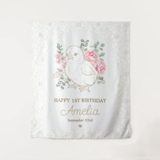 Elegant Watercolor Chick Floral Tapestry