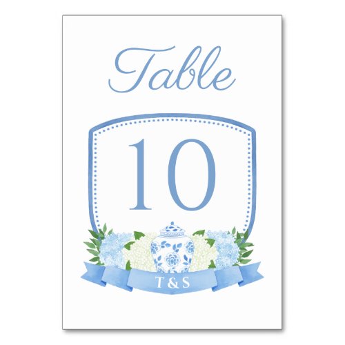 Elegant Watercolor Chinoiserie Chic Crest Wedding Table Number