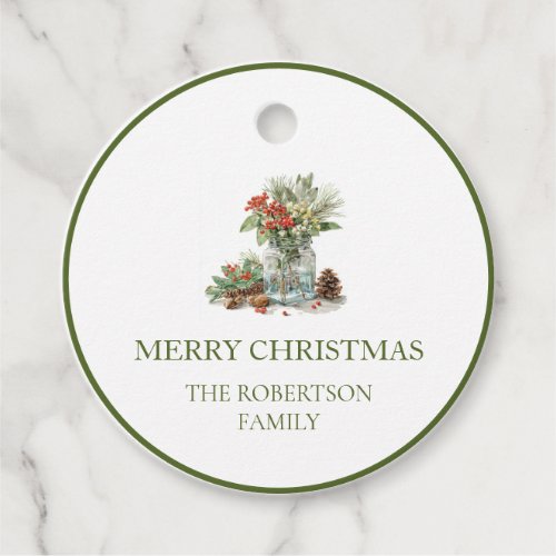 Elegant Watercolor Chistmas Bouquet Family Favor Tags