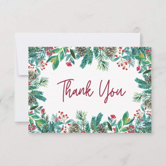 Elegant Watercolor Christmas Baby Shower Thank You Card (Front)