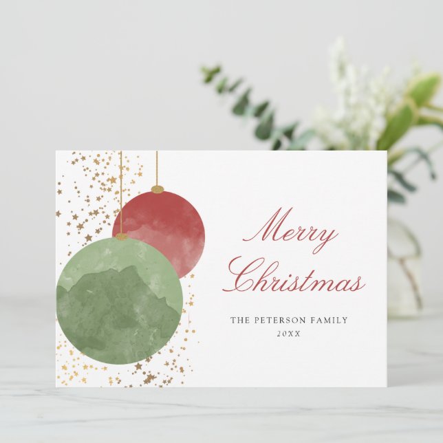 Elegant Watercolor Christmas Baubles Holiday Card (Standing Front)