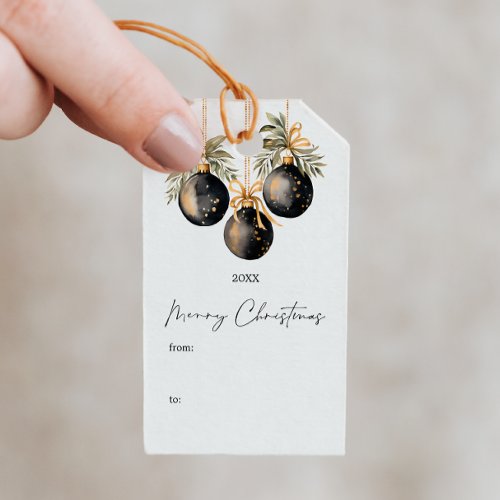 Elegant Watercolor Christmas Baubles Holiday Party Gift Tags