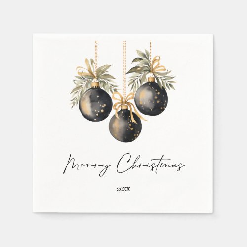 Elegant Watercolor Christmas Baubles Holiday Party Napkins