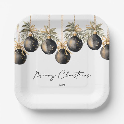 Elegant Watercolor Christmas Baubles Holiday Party Paper Plates