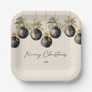 Elegant Watercolor Christmas Baubles Holiday Party Paper Plates