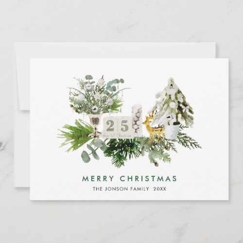 Elegant Watercolor Christmas Boho Composition Holiday Card