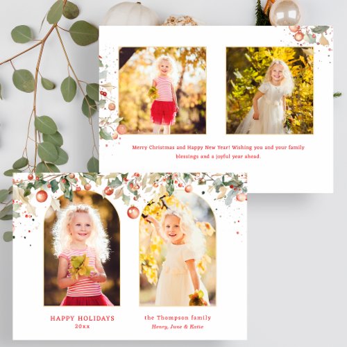Elegant Watercolor Christmas Botanical Arch Photo Holiday Card