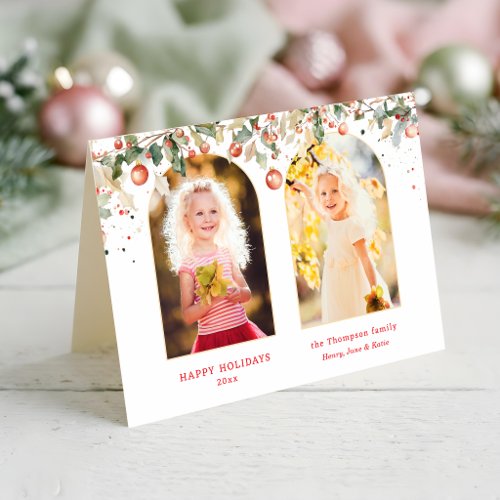 Elegant Watercolor Christmas Botanical Arch Photo Holiday Card