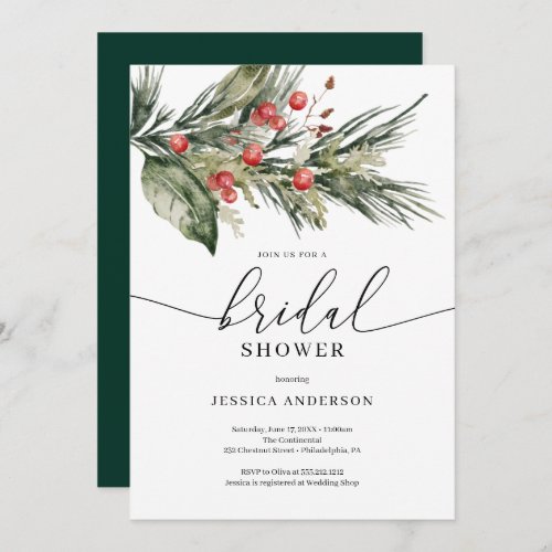Elegant Watercolor Christmas Bridal Shower Invitat Invitation