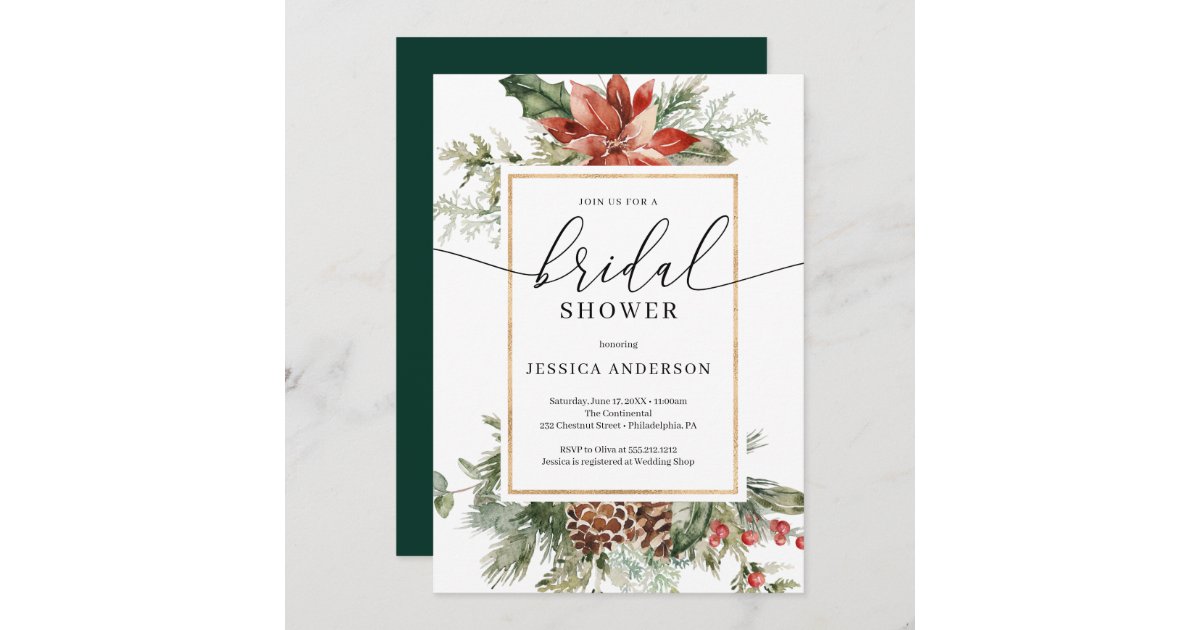Elegant Watercolor Christmas Bridal Shower Invitation | Zazzle