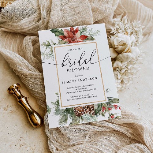 Elegant Watercolor Christmas Bridal Shower Invitation