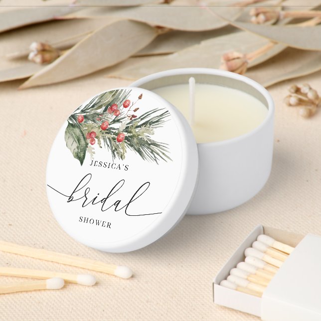 Elegant Watercolor Christmas Bridal Shower Mini Candle Favors (Insitu)
