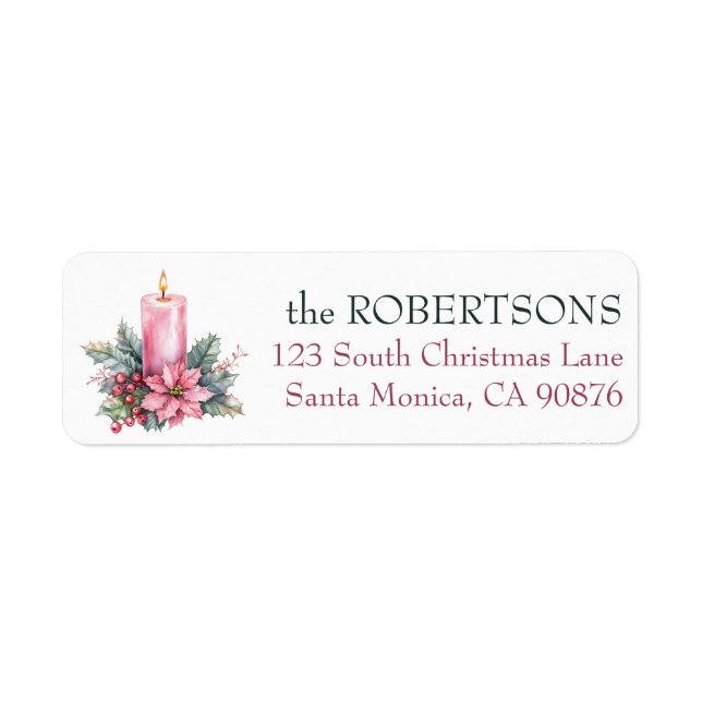 Elegant Watercolor Christmas Candle CUSTOM  Label (Front)