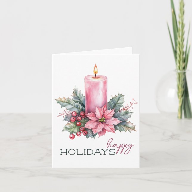Elegant Watercolor Christmas Candle Holiday Card (Front)