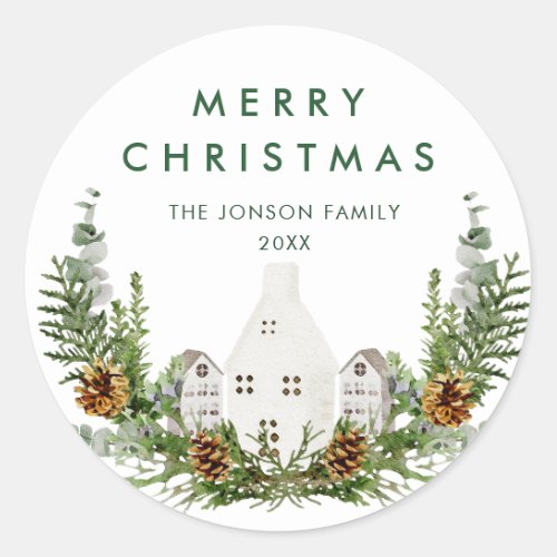 Elegant Watercolor Christmas Composition Greeting Classic Round Sticker