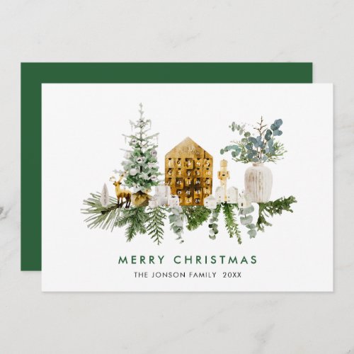 Elegant Watercolor Christmas Composition Greeting Holiday Card