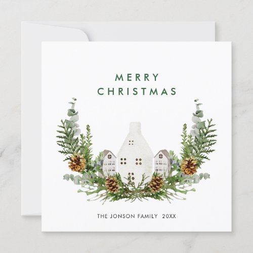 Elegant Watercolor Christmas Composition Greeting  Holiday Card