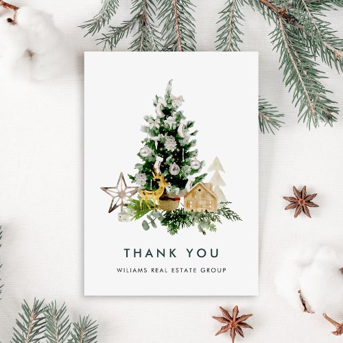 Elegant Watercolor Christmas Corporate Holiday Thank You Card