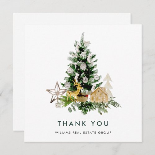 Elegant Watercolor Christmas Corporate Holiday Thank You Card