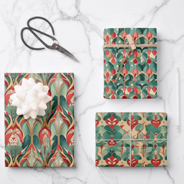  Elegant Watercolor Christmas Delight Wrapping Paper Sheets (Front)
