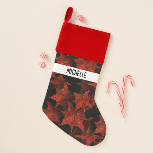 Elegant Watercolor Christmas Floral Poinsettia Christmas Stocking