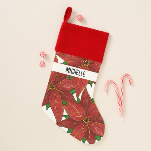 Elegant Watercolor Christmas Floral Poinsettia Christmas Stocking