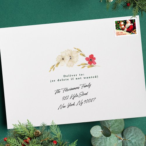 elegant watercolor christmas floral Return Address Envelope