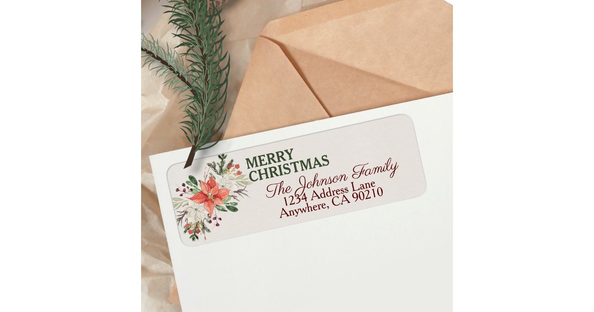 Elegant Watercolor Christmas Floral Return Address Label | Zazzle