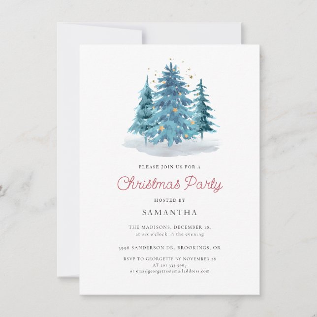 Elegant Watercolor Christmas Holiday Party Invitation (Front)