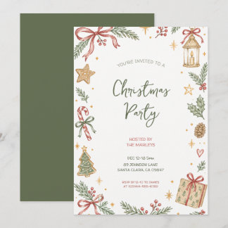 Elegant Watercolor Christmas Holiday Party Invitation